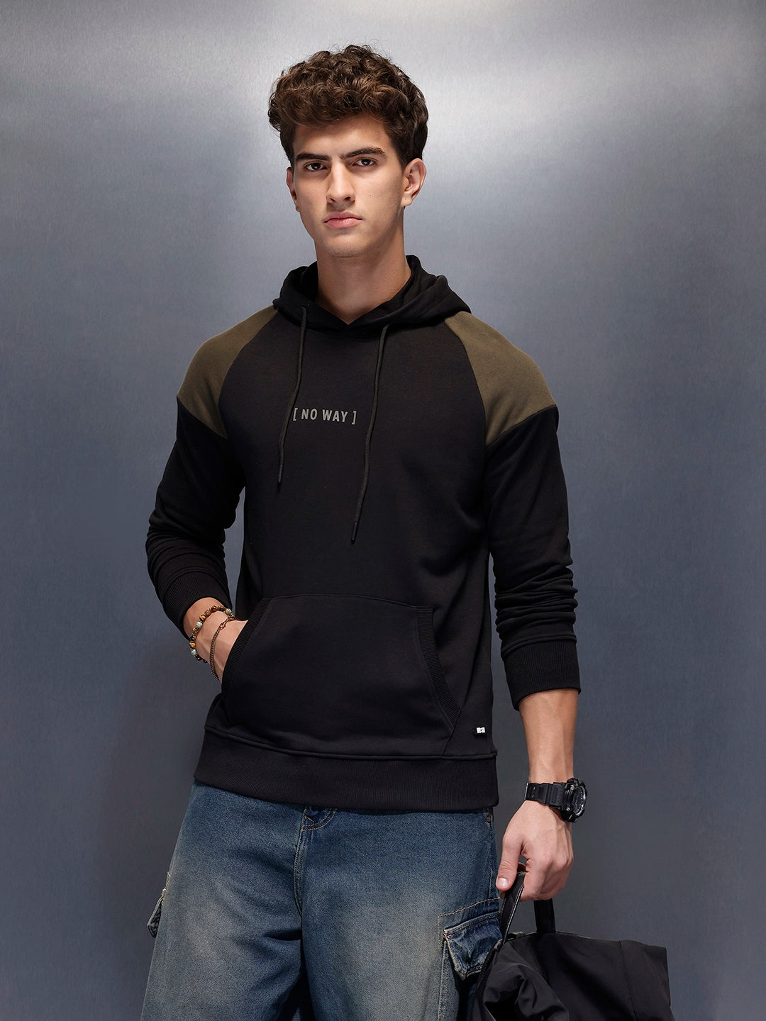 Casual Cut & Sew Hoodie  | Black