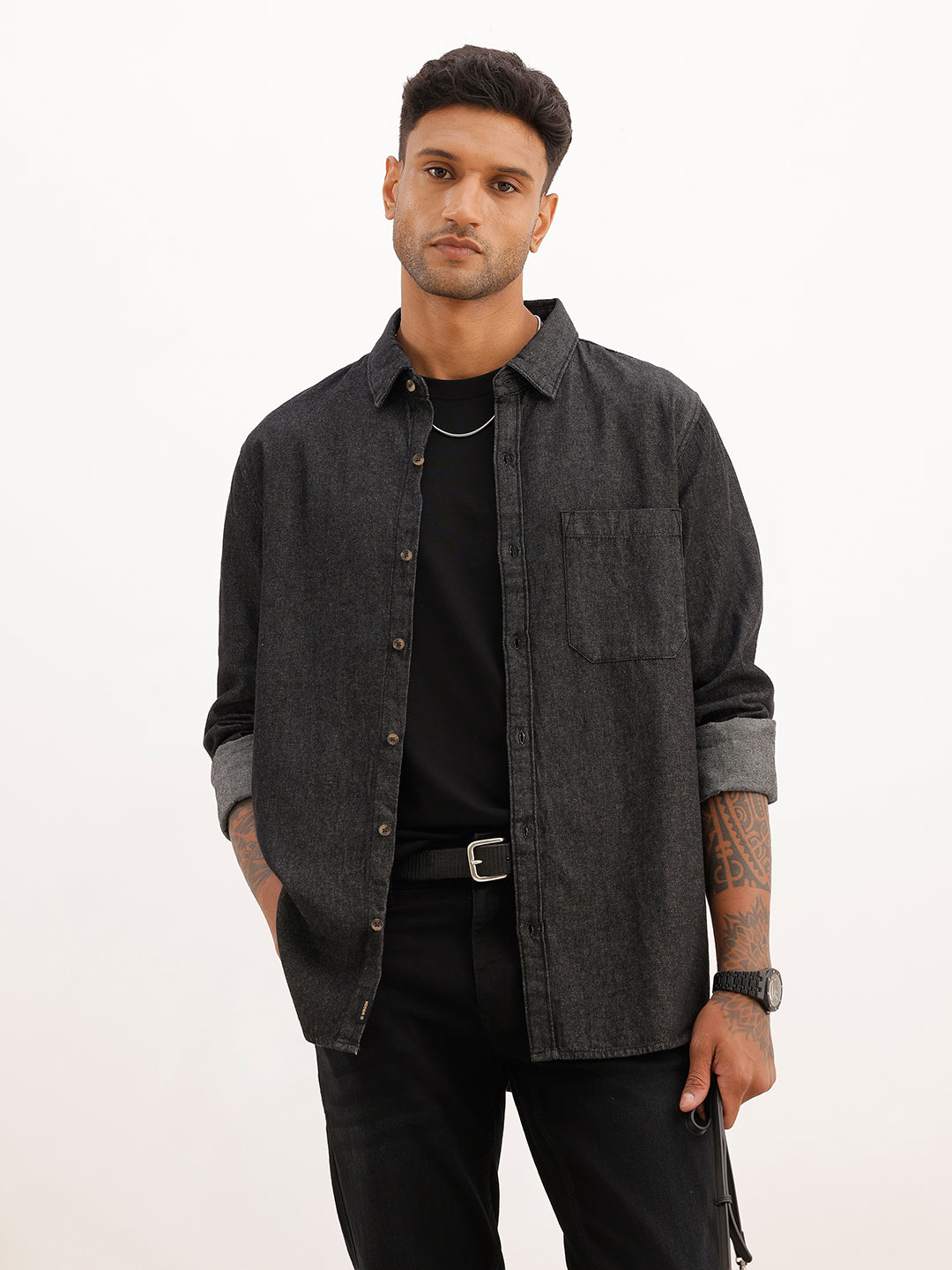 Slim Fit Denim Shirt | Dark Grey