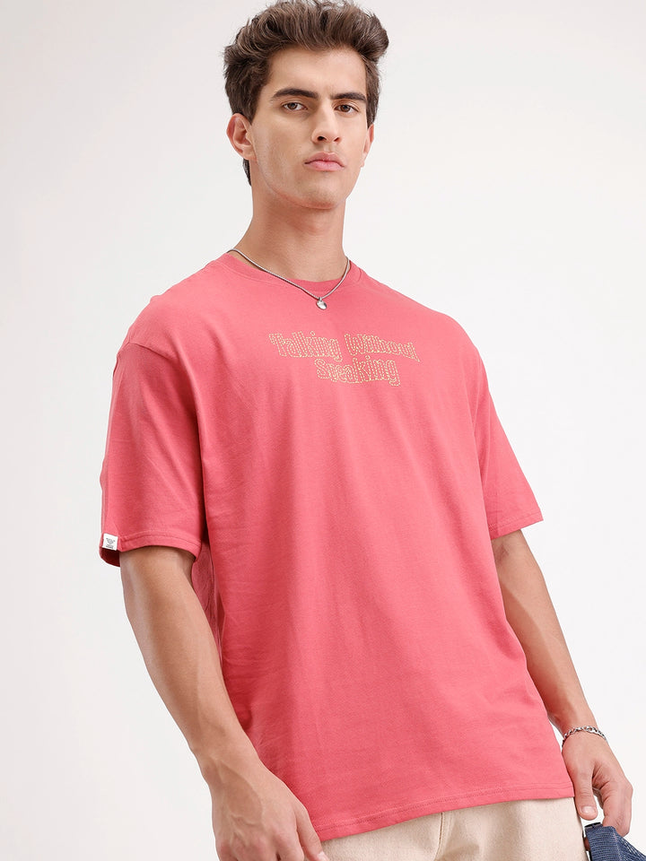 Oversized Placement Printed T-Shirt | Red