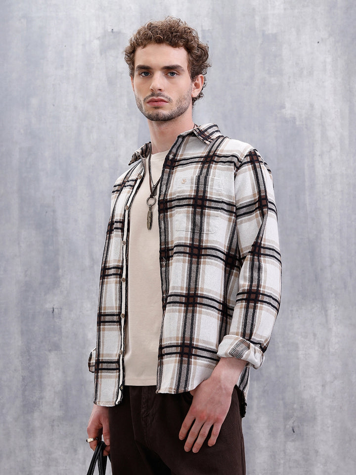 Yarn Checked Slim Fit Shirt | Brown