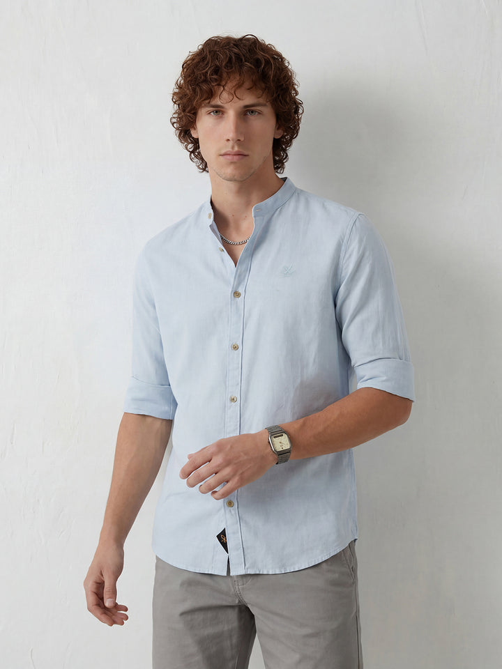 Slim Fit Mandrin Collar Shirt | Light Blue