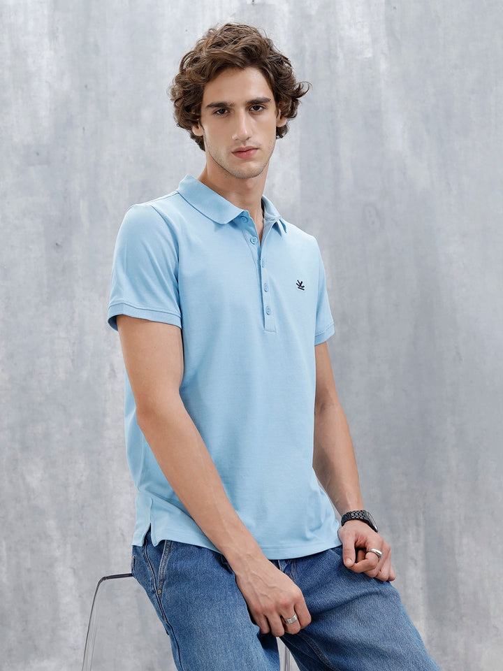 Minimalist Solid Polo Tee For Men | Light Blue