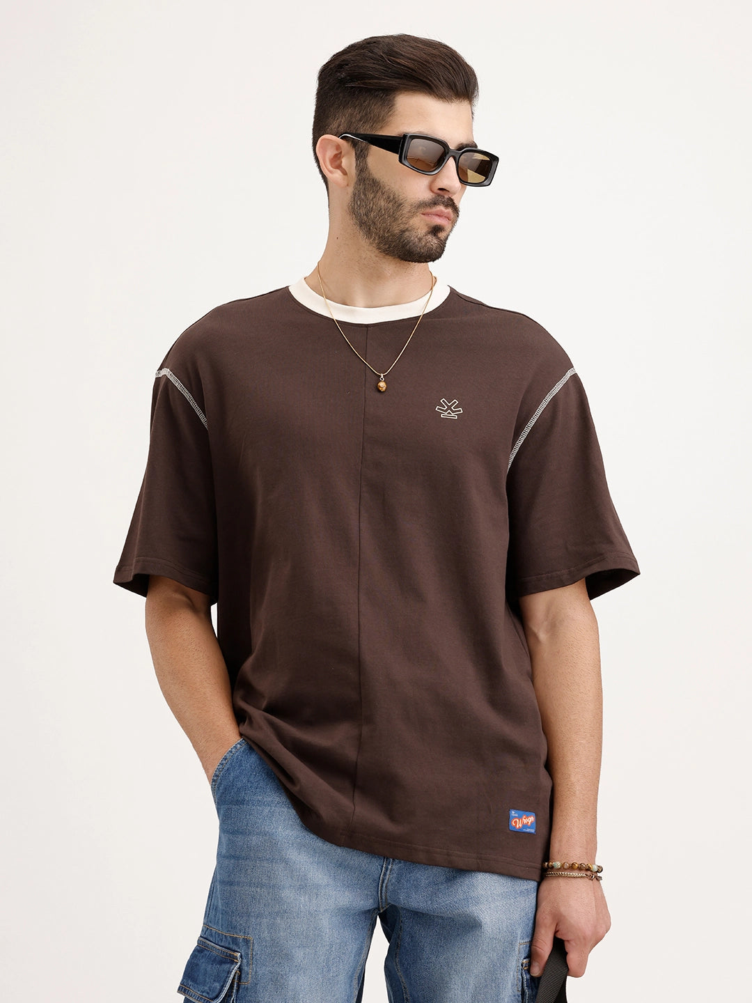 Oversized Fit Cut & Sew T-Shirt | Brown