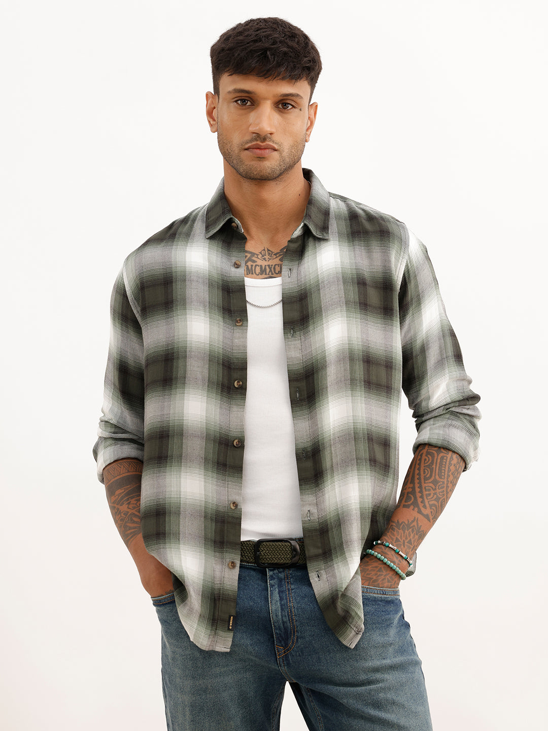 Slim Fit Full Sleeve Checkered Shirt | Green