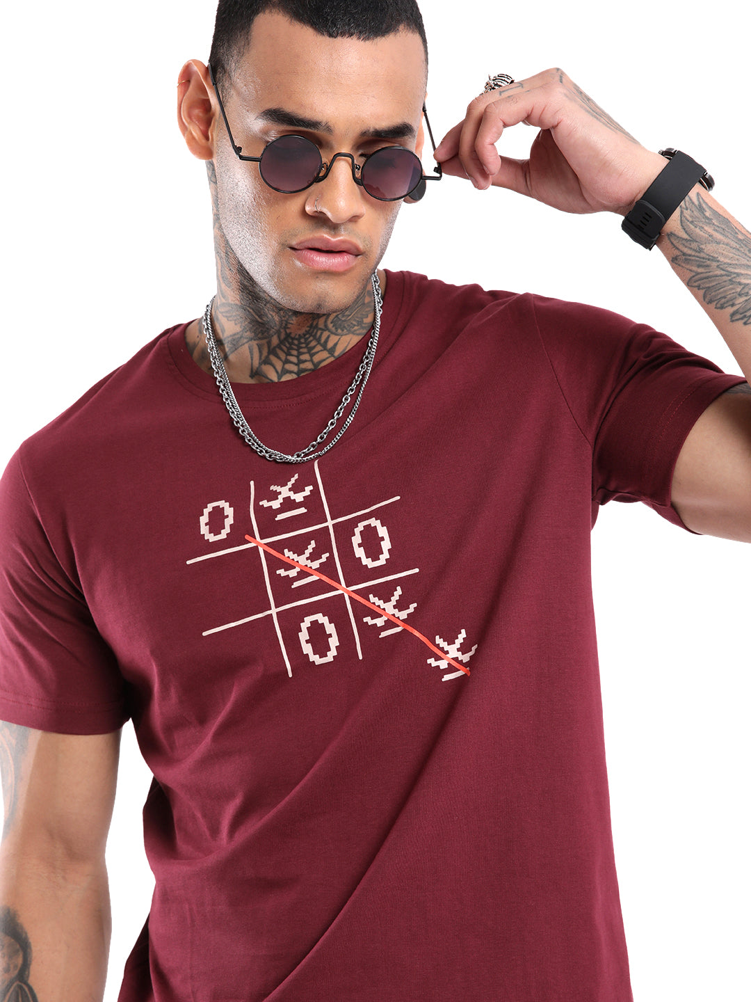 Noughts and Crosses Maroon Printed T-Shirt