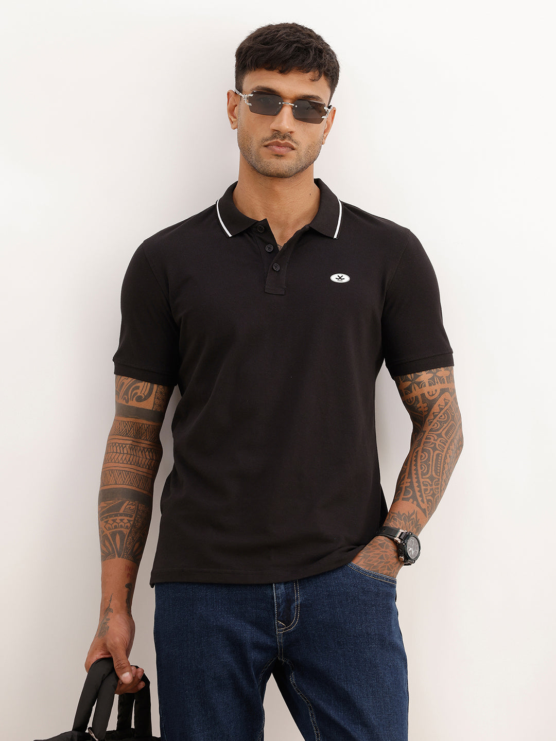 Solid Tipping Collar Polo T-Shirt | Black | WWTS230F