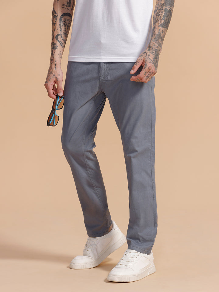 Cotton Blend Chino Trouser | Grey