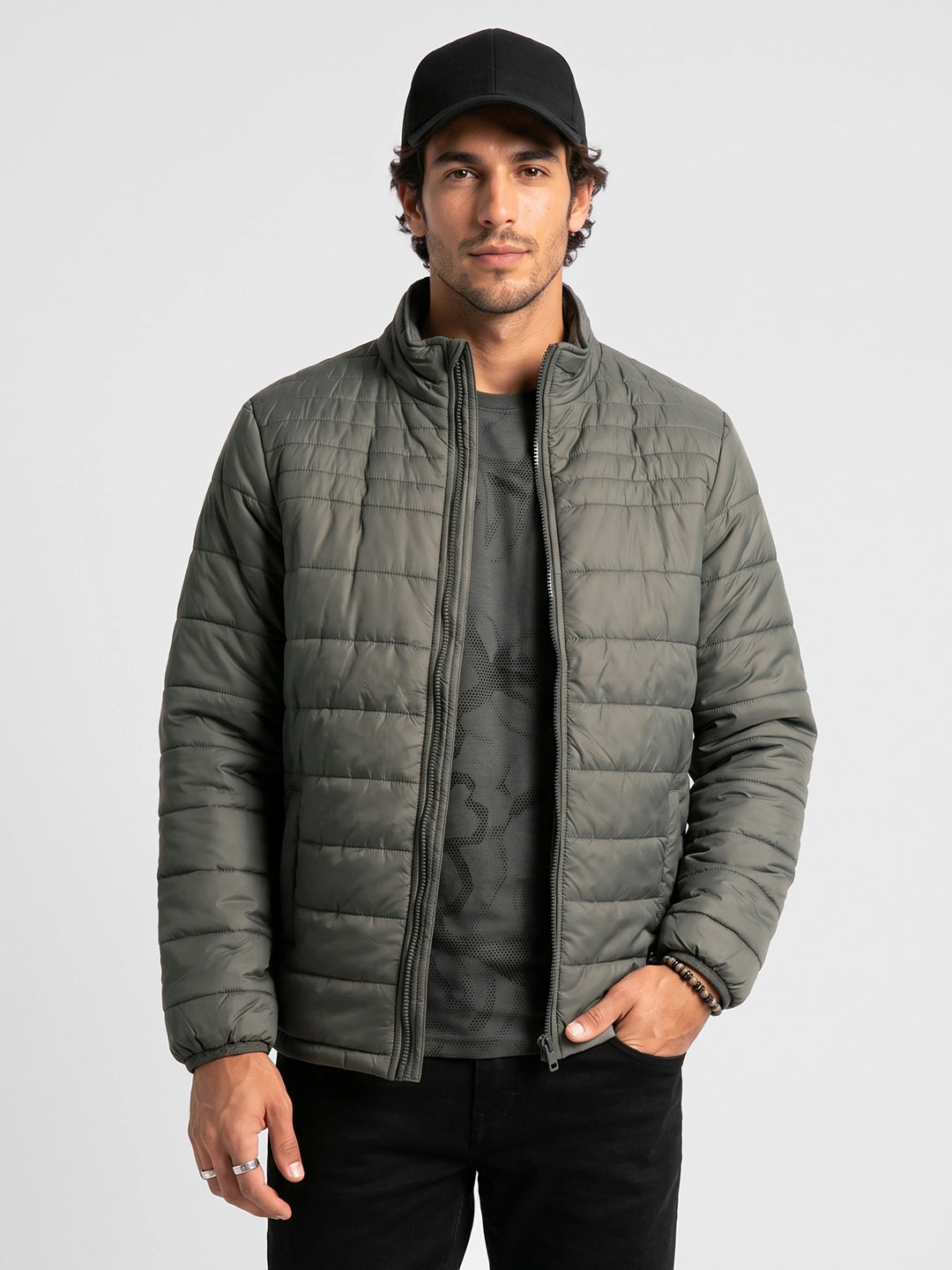 Regular Fit Puffer Jacket | Dark Green