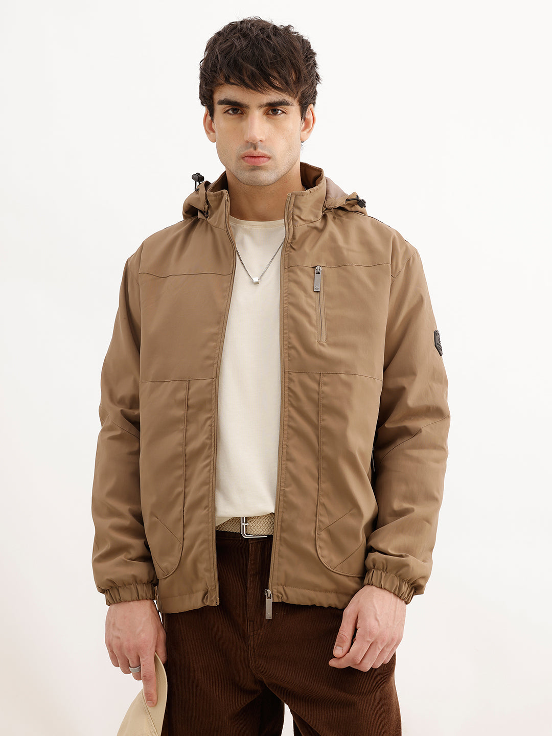 Solid Comfort Fit Hooded Jacket | Brown | WJK02FSCM1002W
