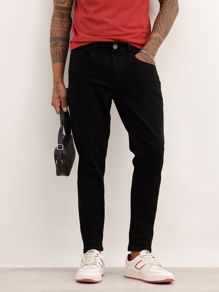 Solid Slim Crop Denim Jeans | Black