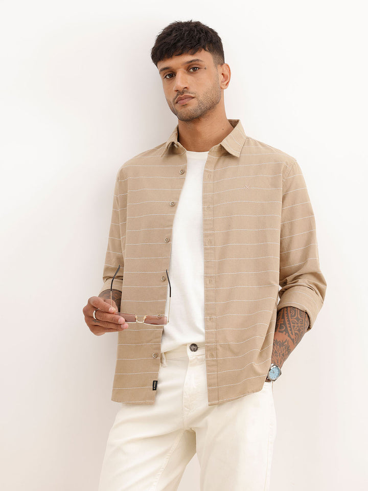 Classic Slim Fit Striped Shirt | Khaki