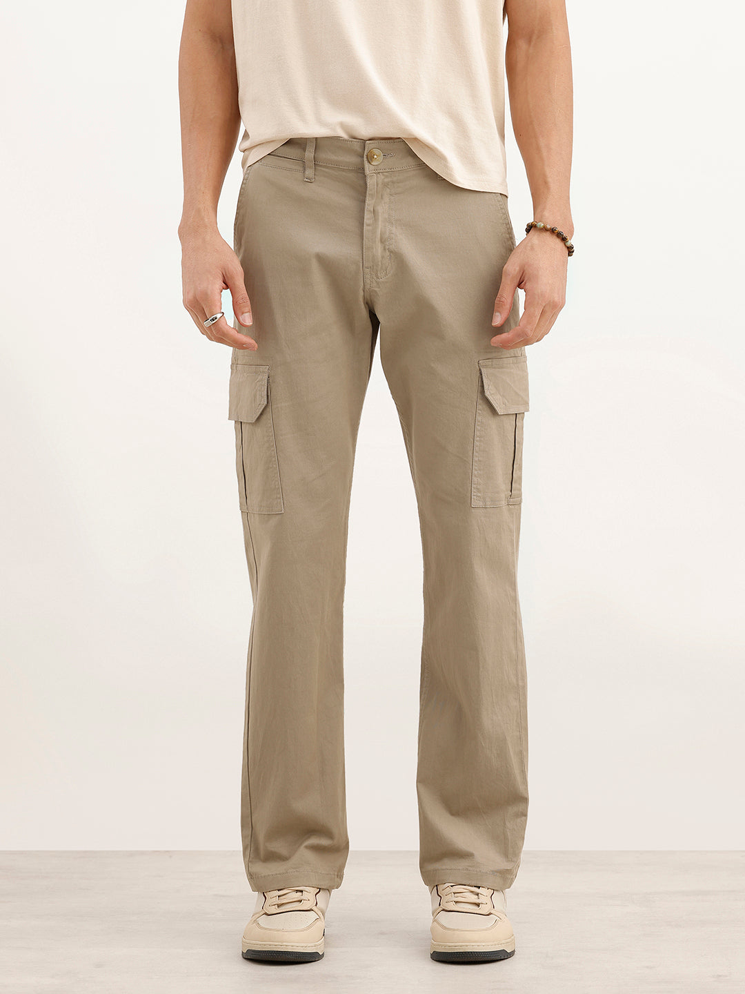 Solid Straight Fit Utility Trouser | Beige