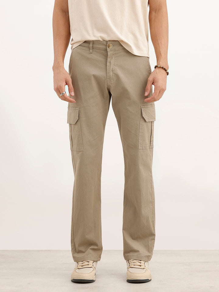 Solid Straight Fit Utility Trouser | Beige