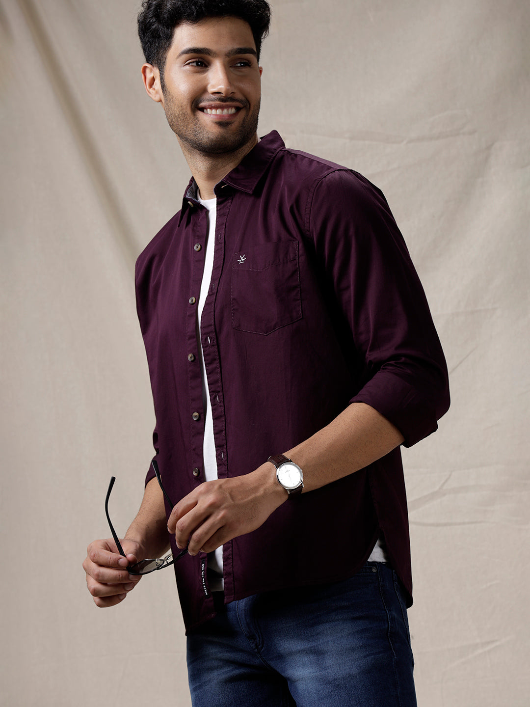 Classic Maroon Solid Cotton Shirt