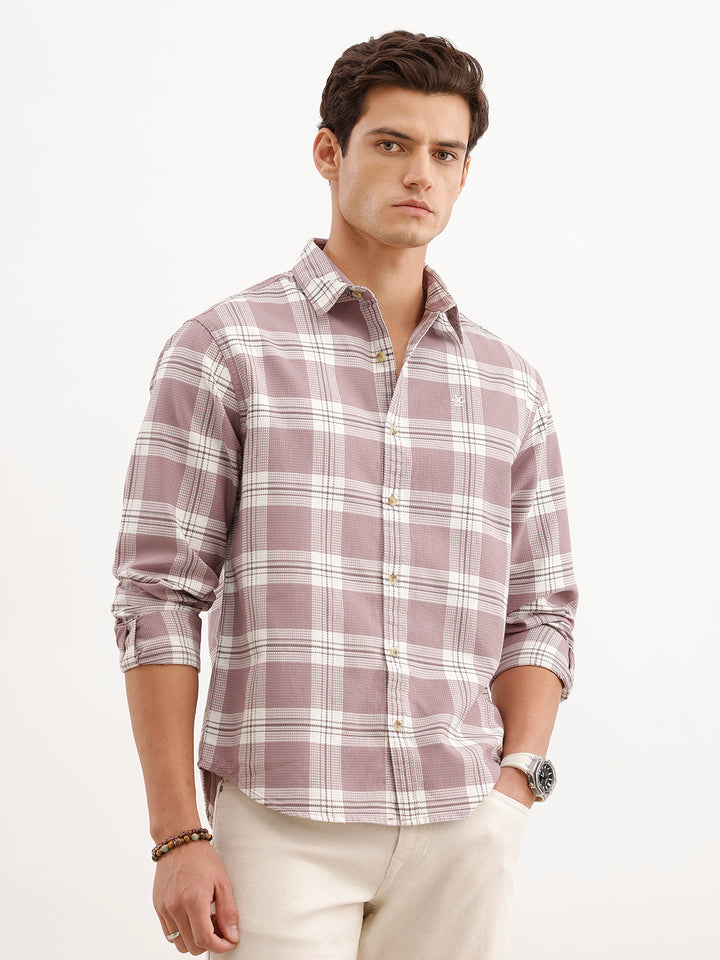 Comfort Fit Textured Shirt  | Pink