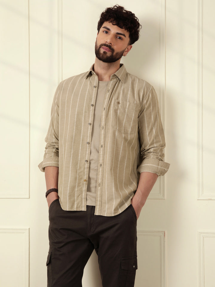 Chambray Striped Classic Shirt | Khaki