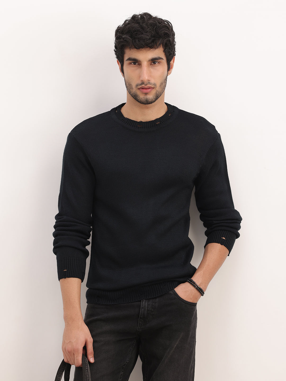 Solid Regular Fit Sweater | Black