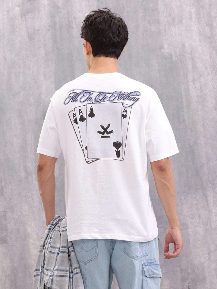 Playing Cards Inspired Graphic Printed Oversized Fit T-Shirt | White