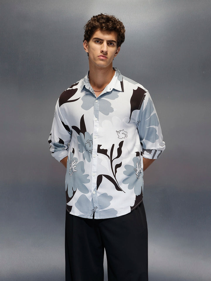 Men's Casual Comfort Fit Floral Printed Shirt  |  Grey