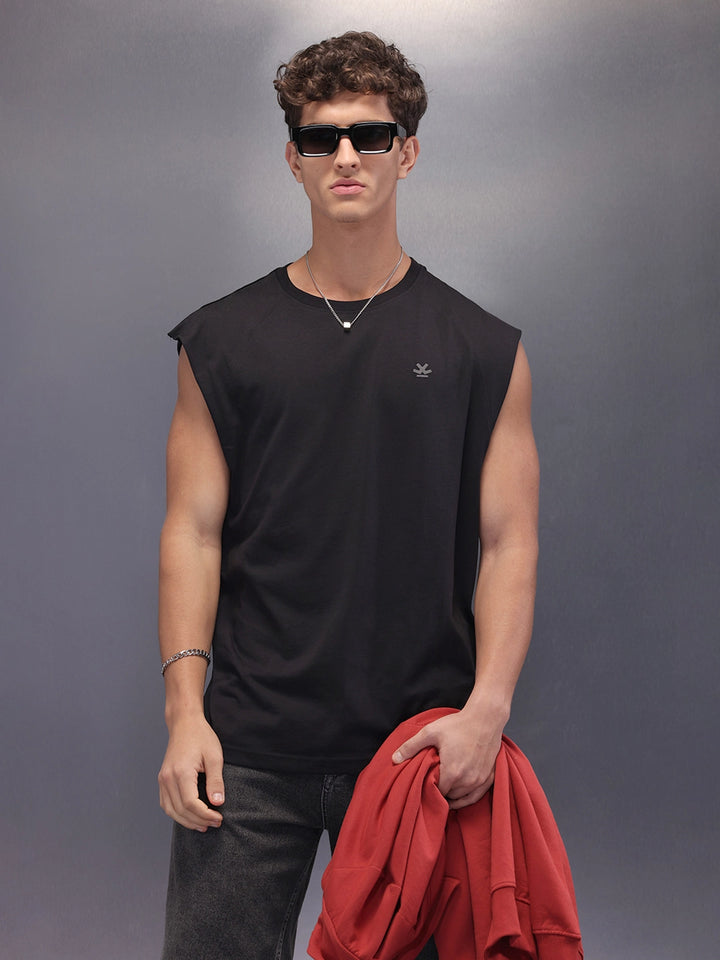 Sleeve Less Oversized T-Shirt | Black