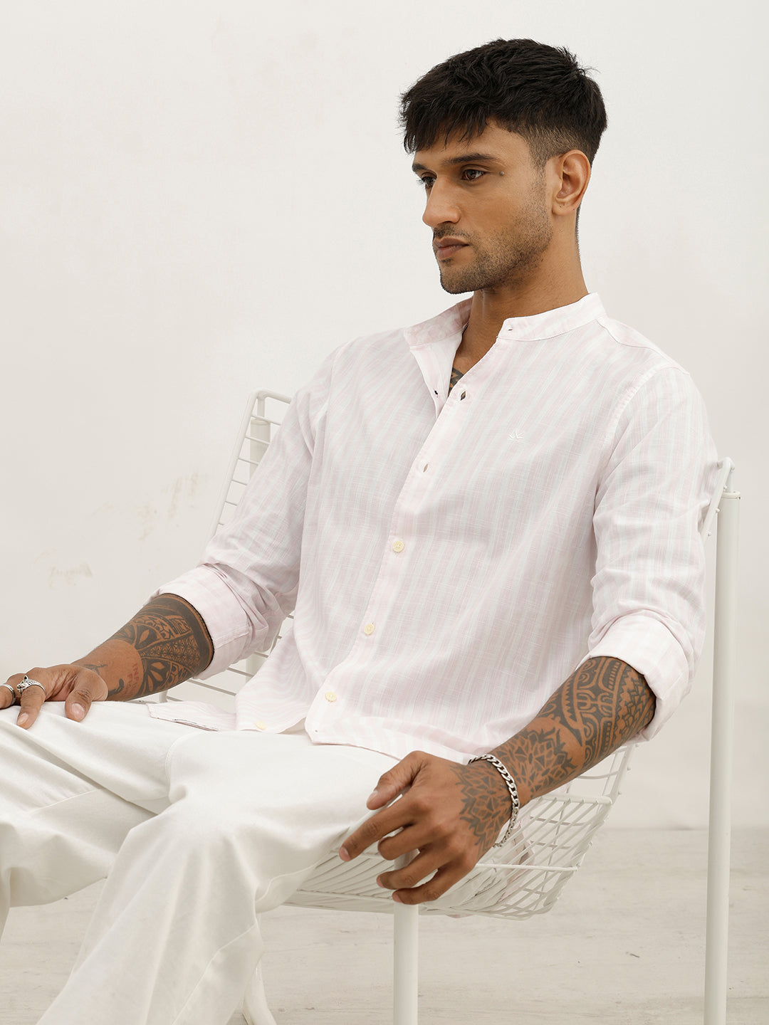 Slim Fit Striped Full Sleeve Shirt | Pink