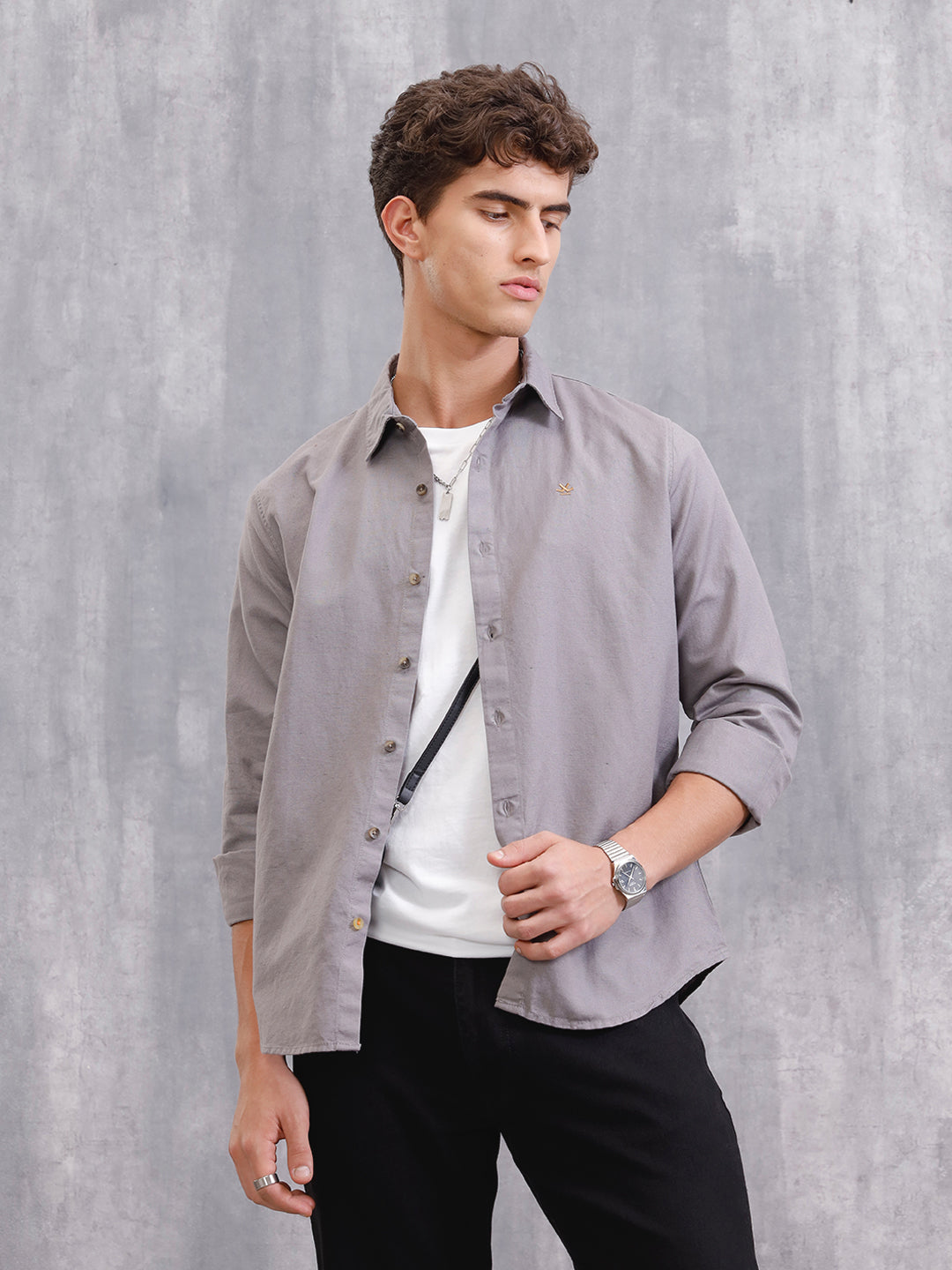 Solid Linen Blend Shirt | Grey