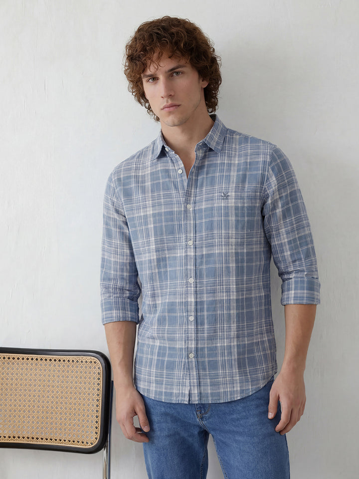 Slim Fit Ceckered Full Sleeve Shirt | Blue