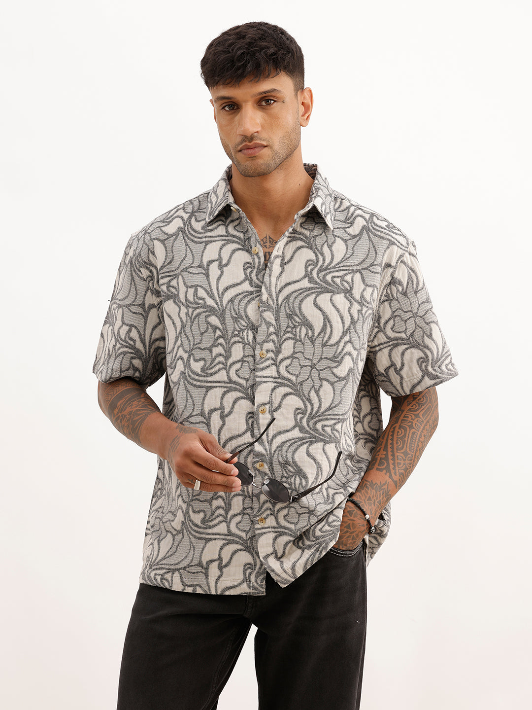 Classic Comfort Fit Jacquard Shirt | Grey