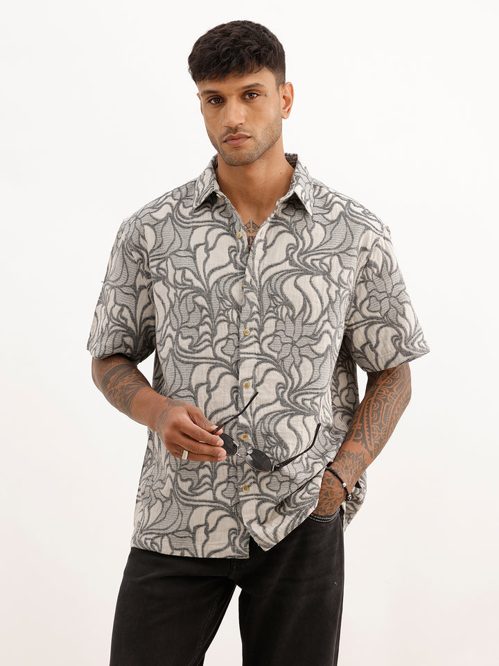 Classic Comfort Fit Jacquard Shirt | Grey