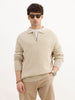 Solid Quater Zip Knitted Sweater | Beige | WSW02FSRE1068W