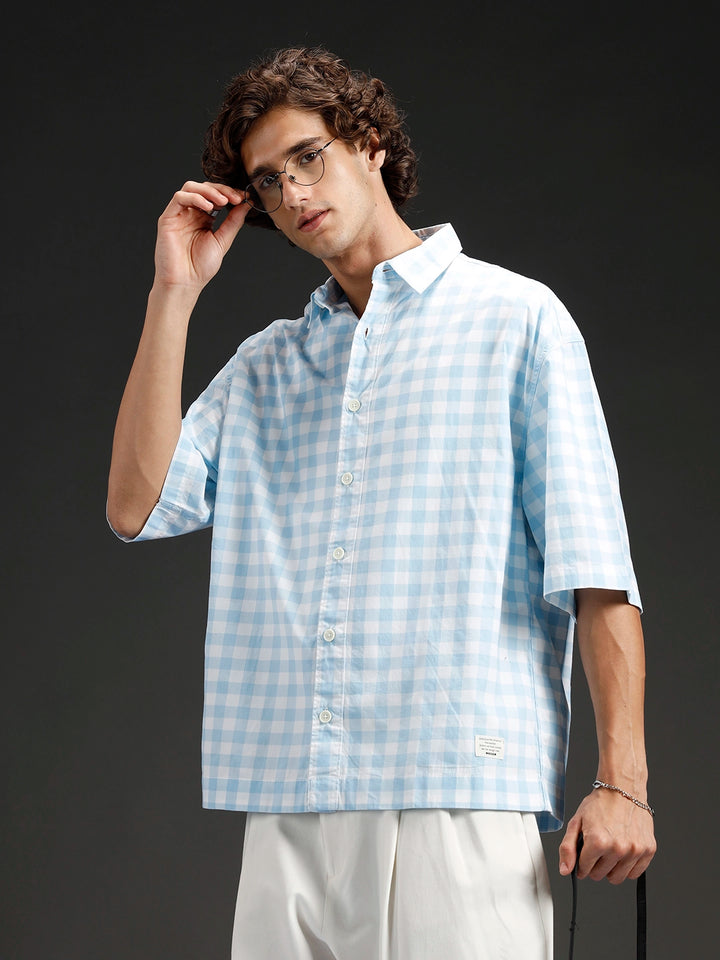 men's causal checkered pattern shirt | Blue