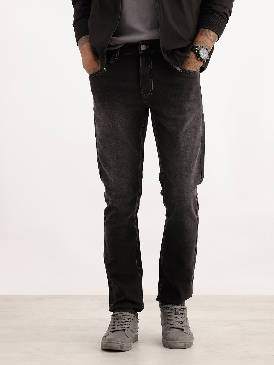 Washed Slim Fit Denim Jeans | Black