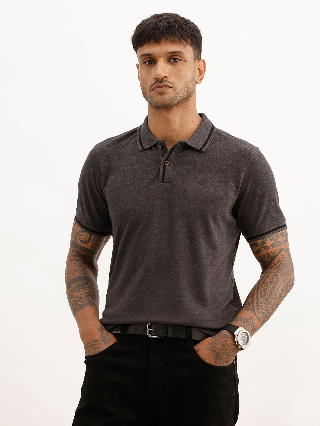 Classic Tipping Collar Polo T-Shirt | Dark Grey | WWTS254F