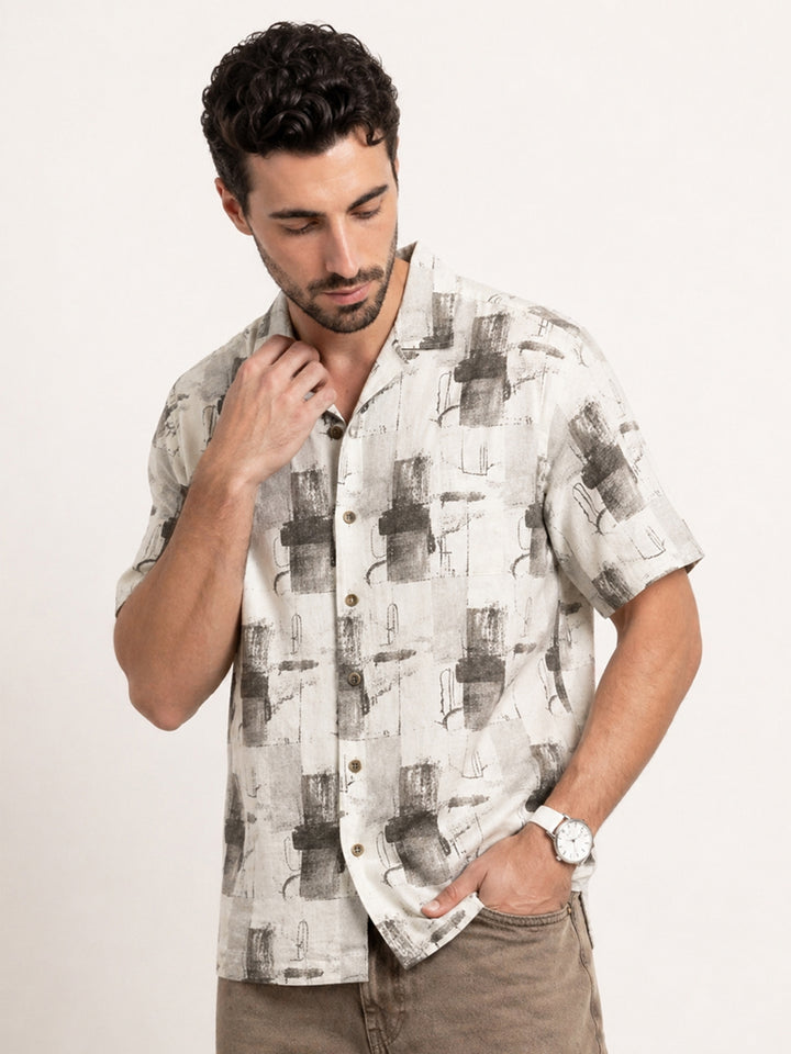 Comfort Fit AOP Half Sleeve Shirt | Off White