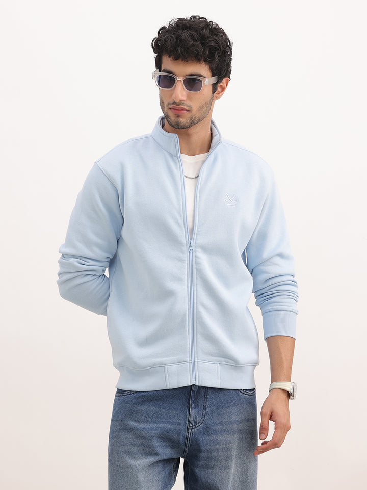 Classic Comfort Fit Zipper Sweatshirt | Light Blue