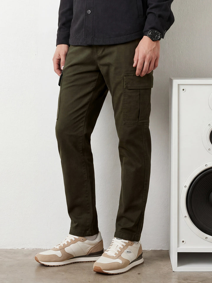 Straight Fit Solid Cargo Trouser | Olive