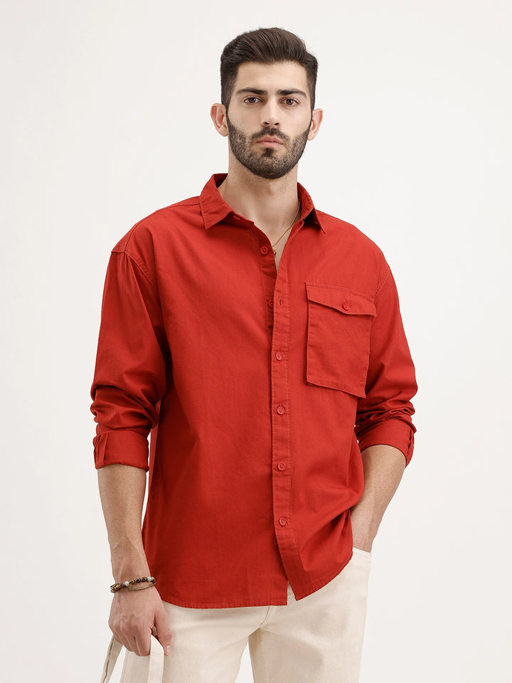 Oversized Fit Solid Shirt | Red
