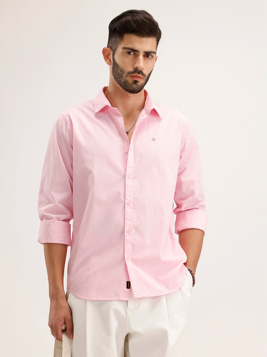 Solid Regular Fit Full Sleeve Shirt | Pink