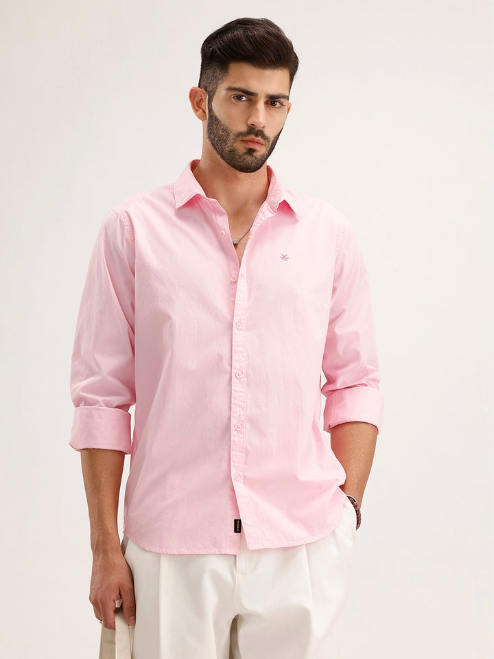Solid Regular Fit Full Sleeve Shirt | Pink