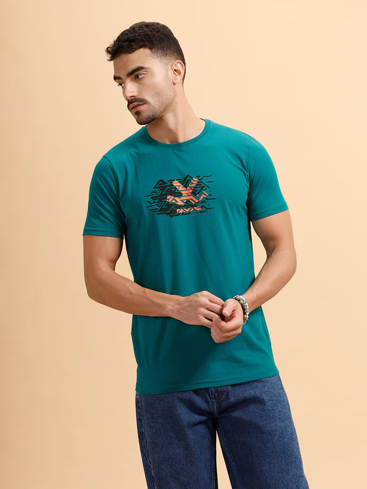 Placement Print Regular Fit T-Shirt | Dark Green