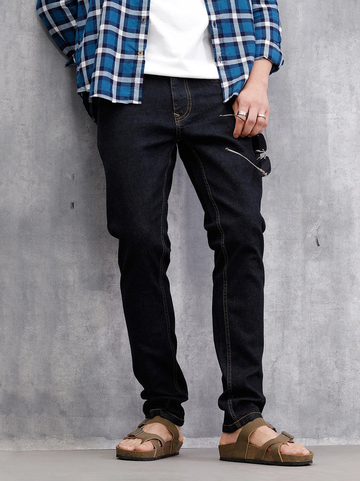 Solid Slim Tapered Jeans | Dark Blue
