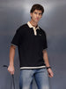 Men's Casual Oversized Contrast Detail Polo T-shirt  |  Black