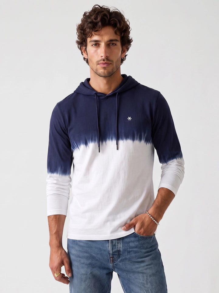 Slim Fit Tie Dyed Hooded T-Shirt | White