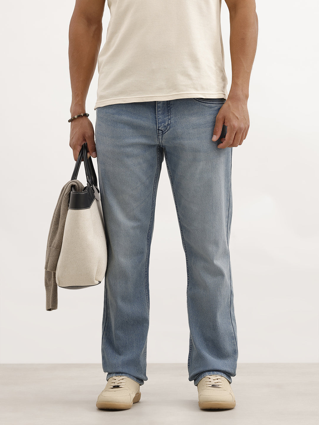 Faded Straight Fit Denim Jeans | Light Blue