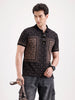 Slim Fit Pannel Printed Polo T-Shirt  | Black