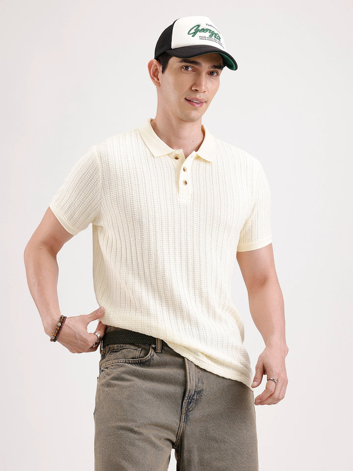 Textured Slim Fit Polo T-Shirt  | Yellow