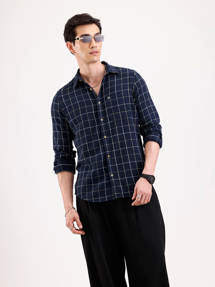 Classic Checkered Full Sleeve Shirt   |  Navy Blue
