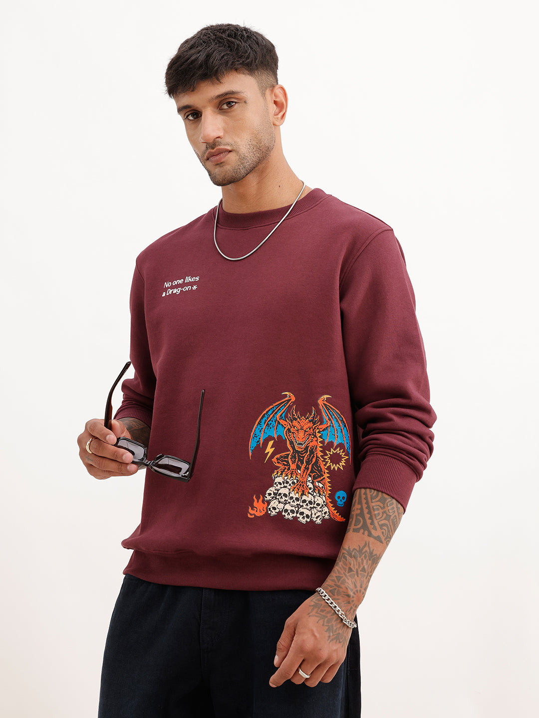 Regular Fit Placement Printed Sweatshirt | Wine