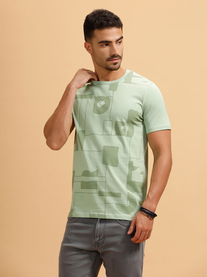 Typography Print Slim Fit T-Shirt | Light Green