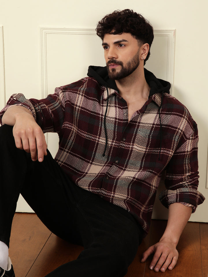 Maroon Hooded Oversized Shirt